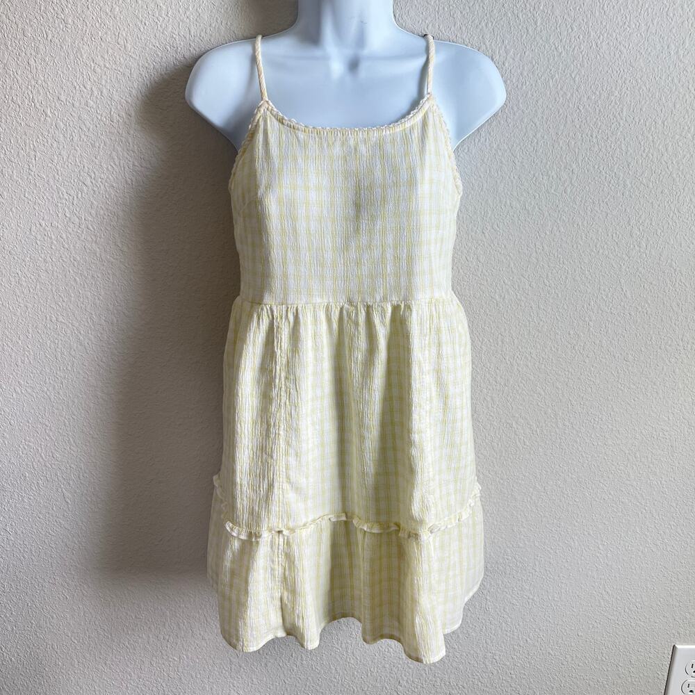 Abound Yellow Gingham Smocked Mini Sun Dress Women's XS Cotton Spaghetti Straps